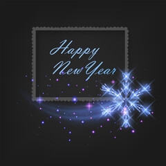 Festive Blue Snowflake with Happy New Year Message. Greeting Card