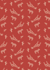 Naklejka premium Motif safari coloré avec girafes et tigres – Fond répétable pour designs créatifs et textiles