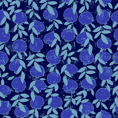 Seamless pattern. Pomegranate tree branches with fruit. Outlined vector illustration on light-colored background for surface design and other design projects Shana Tova