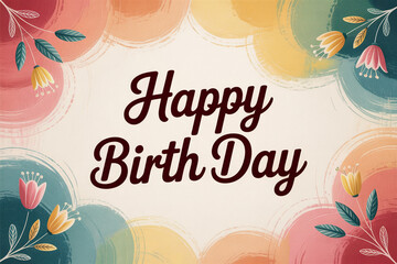 Fototapeta premium Vibrant floral design with Happy Birthday message for celebrations