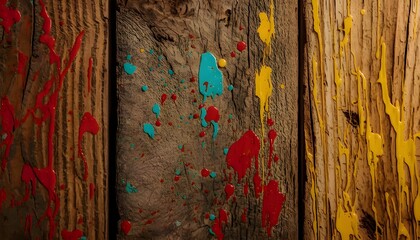 Macro Wood Fibers Texture &mdash; Colorful Construction Paint Splashes with Detailed Grain Ridges