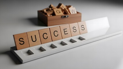 Success Word Tiles Business Concept Achievement Goal Strategy.