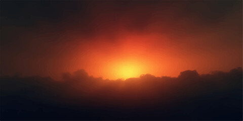 Mountain sunset landscape with beautiful orange and red light, clouds, and a dramatic blue sky horizon