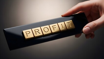 Hand Placing Golden Profit Word Tiles Business Success Concept.