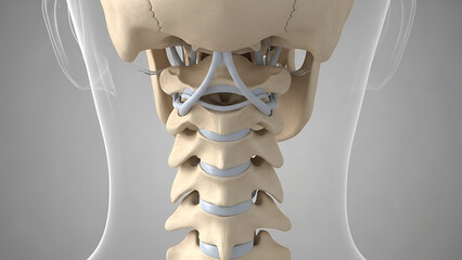 Anatomical 3D Render of Human Cervical Spine, Illustrating Neck Vertebrae Structure