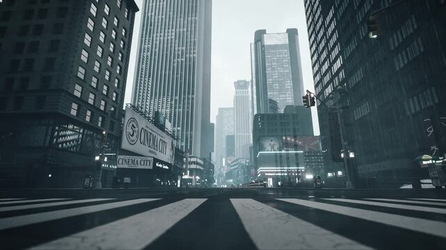 Empty streets during a pandemic. Manhattan during the COVID-19 Pandemic. Overcast in the big city. Empty streets during self-isolation. 3d render