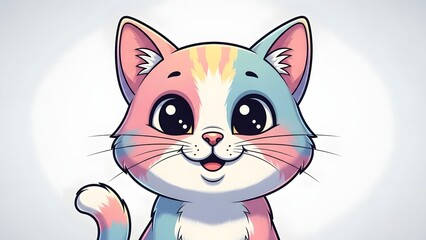 Obraz premium Cute cartoon smiling cat with big eyes