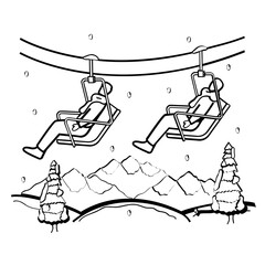 friends enjoying chairlift Concept, Peaceful Ride to the Peaks vector icon design, Winter Season Element symbol, frosty weather activity Sign, coldest season stock illustration
