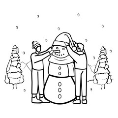 Building Perfect Snowman Concept, Snowy Day to Remember with friends vector icon design, Winter Season Element symbol, frosty weather activity Sign, coldest season stock illustration