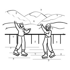Couple having Ice Skating Fun Concept, Frozen Adventures in Snow vector icon design, Winter Season Element symbol, frosty weather activity Sign, coldest season stock illustration