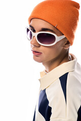 Stylish teenager showcases Gen Z fashion with vibrant accessories and striking outfit