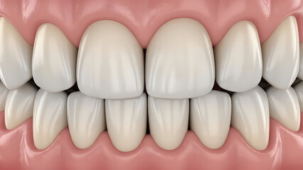Close-up view of healthy human teeth and gums, dental care concept