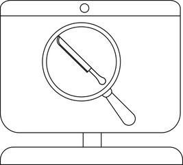 Stylish computer monitor with a magnifying glass and a knife icon for search and analysis.