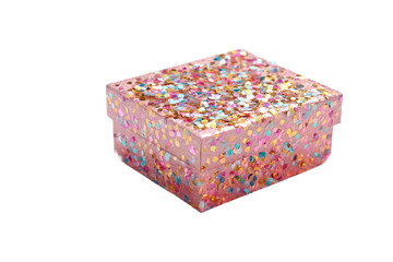 Obraz premium Wrapped birthday gift box with confetti isolated on transparent background