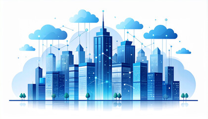 Fototapeta premium Vector Futuristic Business Center Cityscape with Cloud Data