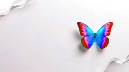 Obraz premium Zero discrimination day concept. Colorful Winged Butterfly Against a Soft White Minimalist Abstract Background