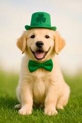 Adorable Golden Retriever Puppy Celebrating St. Patrick's Day
