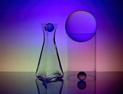 Glass items with colorful background lighting
