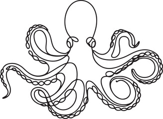an octopus, A minimalist mono.one line vector illustration with out background.