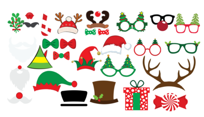 Christmas photo booth props set 
Festive vector icons and elements on transparent (PNG)
Christmas Ornaments 