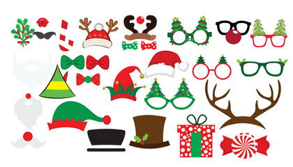 Christmas photo booth props set vector  Festive vector icons and elements vector illustrator  Ornaments of Christmas vector © Bhatti745