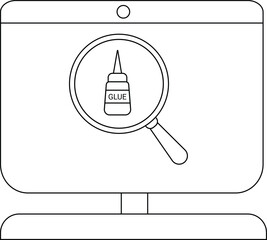 Magnifying glass over glue bottle, symbolizing focus on crafting tasks.