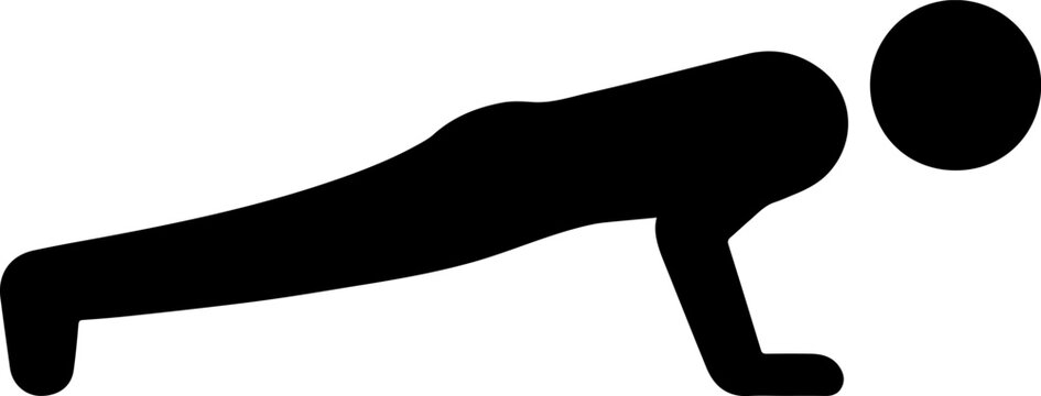  Person Doing Push Ups Exercise Icon, Plank Fitness Workout Silhouette Vector Illustration