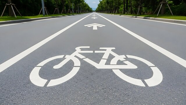 Designated bicycle lane on a paved road with markings.