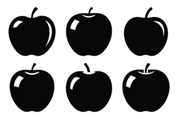 Set of apple fruit icon silhouette vector art illustration