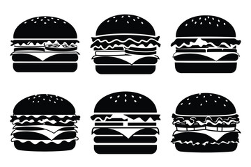 Set of burger icon silhouette vector art illustration