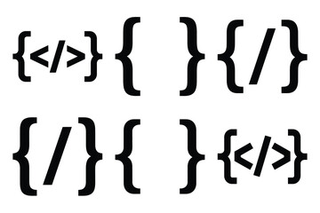 Set of code brackets icon silhouette vector art illustration
