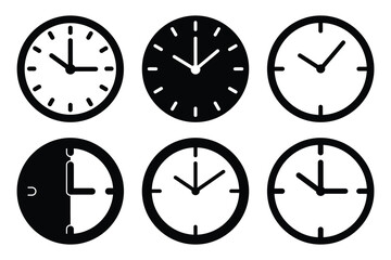 Set of clock icon silhouette vector art illustration