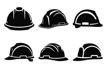 Set of construction helmet icon silhouette vector art illustration