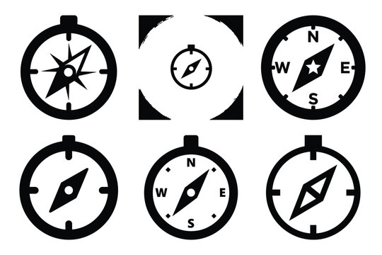 Set of compass icon silhouette vector art illustration