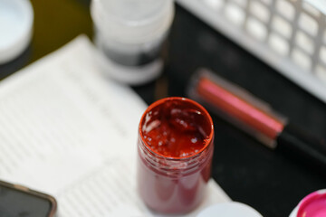 close-up of test lip colors.
