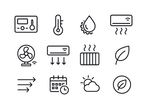Smart Climate Icons. Smart climate control. Line icon set of sma