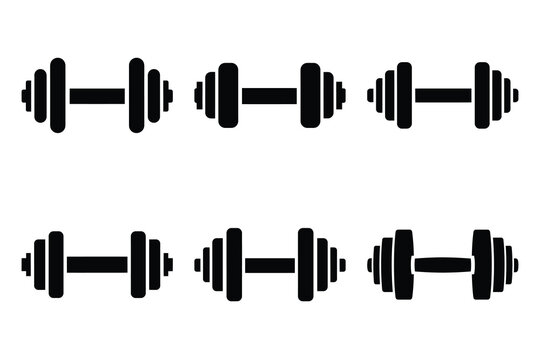 Set of dumbbell icon silhouette vector art illustration