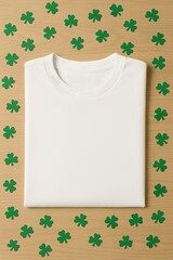 Blank White T-Shirt with Green Shamrocks for St. Patrick's Day