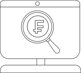 Magnifying glass over a currency symbol on a computer screen for financial analysis.