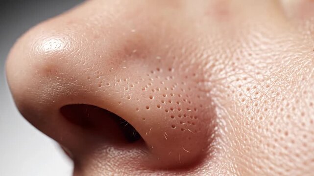 Close-up View of Human Nose Skin Pores and Texture, Macro Photography Highlighting Skin Details in Natural Light