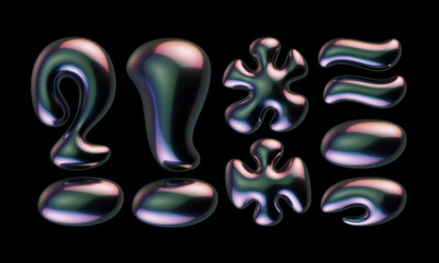 Set of 3d letters with smooth shape and glossy reflective surface
