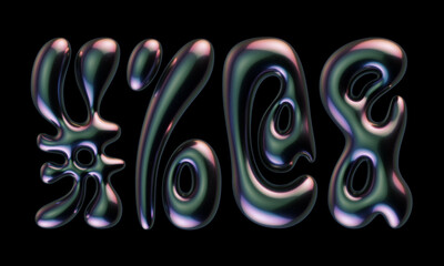Set of 3d letters with smooth shape and glossy reflective surface