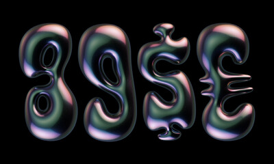 Set of 3d letters with smooth shape and glossy reflective surface