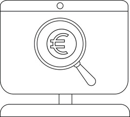Focus on finance: magnifying glass over Euro symbol on computer screen.