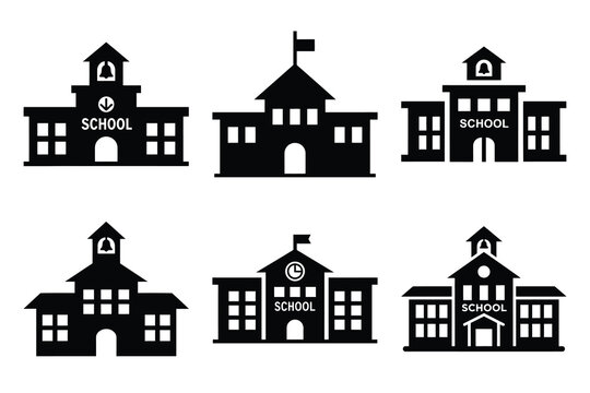 Set of school building icon silhouette vector art illustration