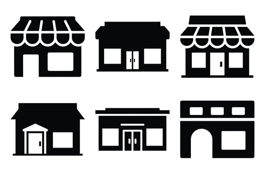 Set of store front icon silhouette vector art illustration