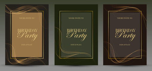 Plakat Abstract shiny gold wave Invitation Card Design. Vector illustration. Merry Christmas, Happy New Year, Birthday, Anniversary Background. BG for invitation and greeting card