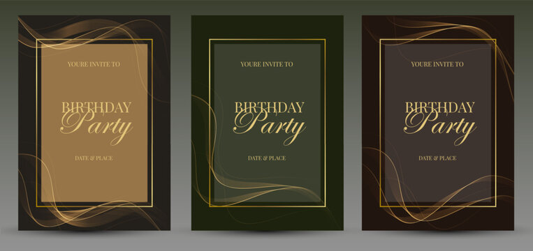 Abstract shiny gold wave Invitation Card Design. Vector illustration. Merry Christmas, Happy New Year, Birthday, Anniversary Background. BG for invitation and greeting card - Powered by Adobe