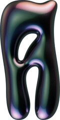 3d letter with smooth shape and glossy dark reflective surface
