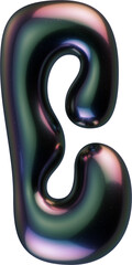 3d letter with smooth shape and glossy dark reflective surface